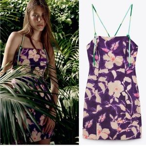 NWT Zara floral Linen Blend Dress Multicolor